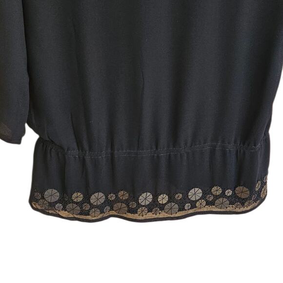 Coldwater Creek Blouse Embellished VNeck Longer Black Women's XSmall (4-6) - Picture 8 of 8
